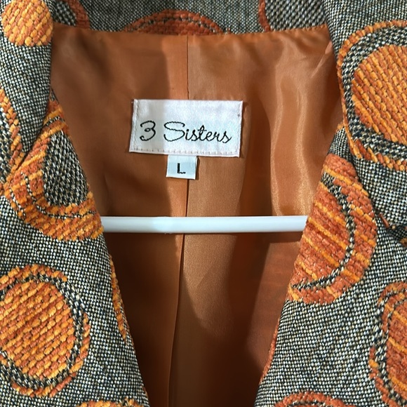 3 Sisters Circle Design Chenille Tapestry Peplum Button Jacket  orange large - Picture 4 of 7